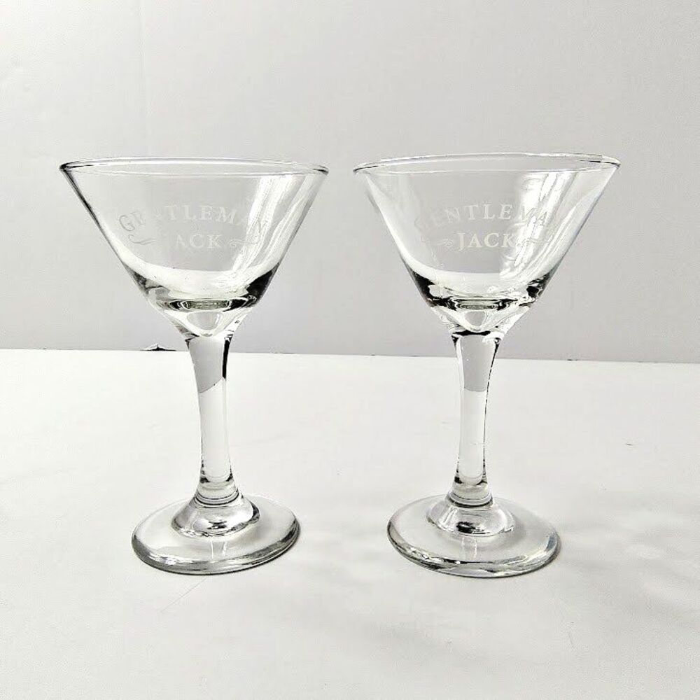 Set of 2 Gentleman Jack Stemmed Martini Glasses Etched